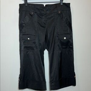 Cache Y2K Women's Black Satin Cargo Capris with Pockets